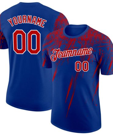 Custom Royal Red-White Distressed Scratch Brush Stroke Performance T-Shirt, For Football, Baseball, Hockey, Basketball, Softball & Rugby Fans