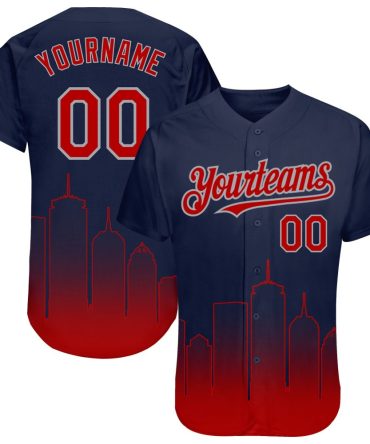 Custom Navy Red-Gray 3D Boston City Edition Fade Fashion Baseball Jersey, Gift For Baseball Fans
