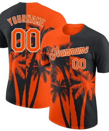 Custom Black Orange-White Hawaii Tropical Coastal Palm Trees Performance T-Shirt, For Football, Baseball, Hockey, Basketball, Softball & Rugby Fans