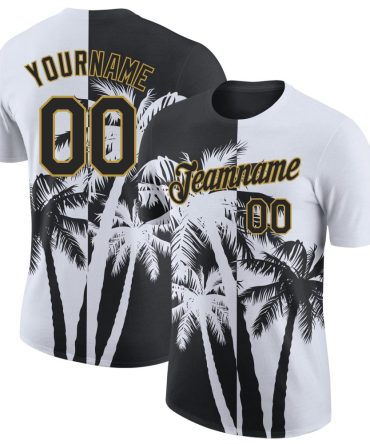 Custom White Black-Old Gold Hawaii Tropical Coastal Palm Trees Performance T-Shirt, For Football, Baseball, Hockey, Basketball, Softball & Rugby Fans