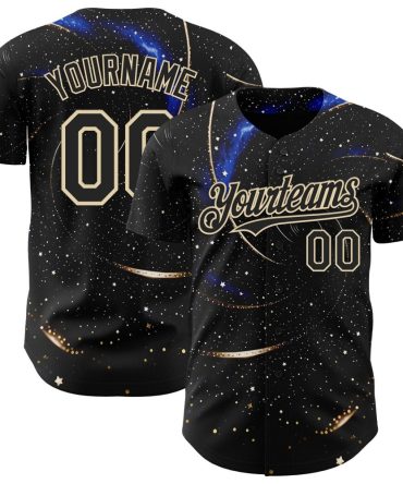 Custom Black-Cream Galaxy Star Baseball Jersey, Gift For Baseball Fans