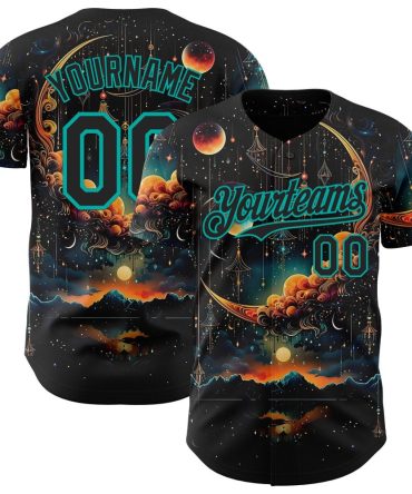 Custom Black-Aqua Galaxy Star Nebula Baseball Jersey, Gift For Baseball Fans