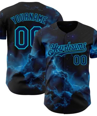 Custom Black Navy-Lakes Blue Galaxy Star Nebula Baseball Jersey, Gift For Baseball Fans