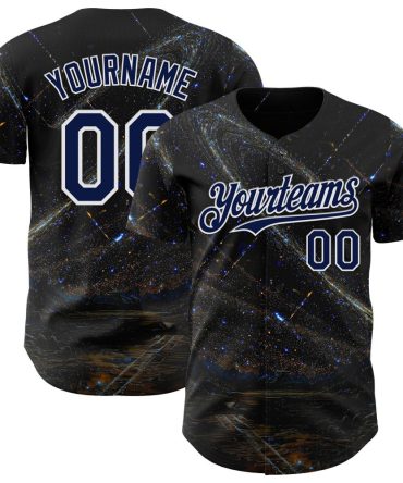 Custom Black Navy-White Galaxy Star Baseball Jersey, Gift For Baseball Fans