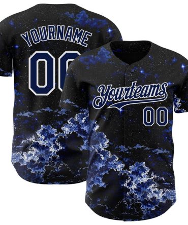 Custom Black Navy-White Galaxy Star Nebula Baseball Jersey, Gift For Baseball Fans