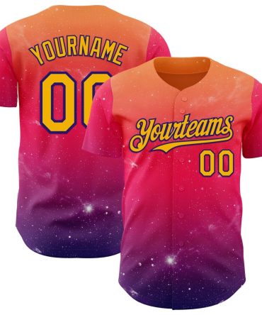Custom Orange Gold Red-Dark Purple Galaxy Star Gradient Baseball Jersey, Gift For Baseball Fans