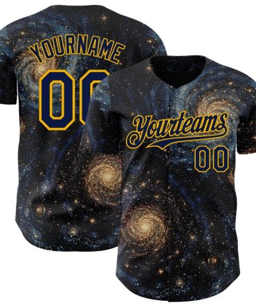 Custom Black Navy-Gold Galaxy Star Baseball Jersey, Gift For Baseball Fans