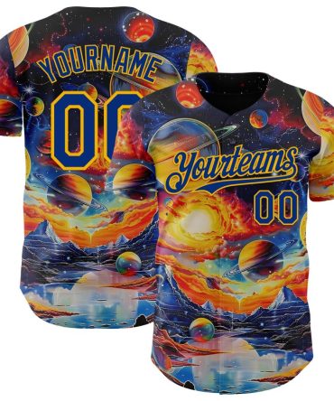 Custom Black Royal-Gold Galaxy Star Nebula Baseball Jersey, Gift For Baseball Fans