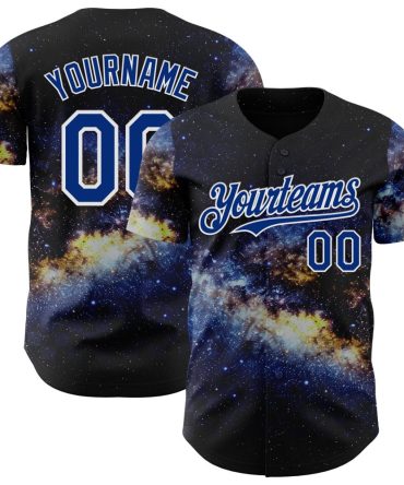 Custom Black Royal-White Galaxy Star Nebula Baseball Jersey, Gift For Baseball Fans