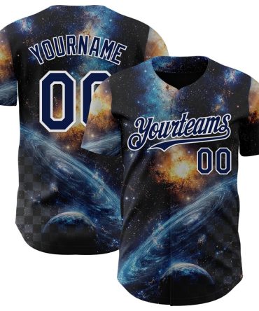 Custom Black Navy-White Galaxy Star Nebula Baseball Jersey, Gift For Baseball Fans