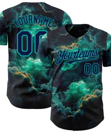 Custom Navy-Aqua Galaxy Star Nebula Baseball Jersey, Gift For Baseball Fans