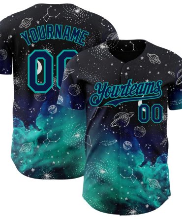 Custom Black Navy-Aqua Galaxy Star Baseball Jersey, Gift For Baseball Fans