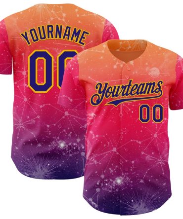 Custom Orange Dark Purple Red-Gold Galaxy Star Baseball Jersey, Gift For Baseball Fans