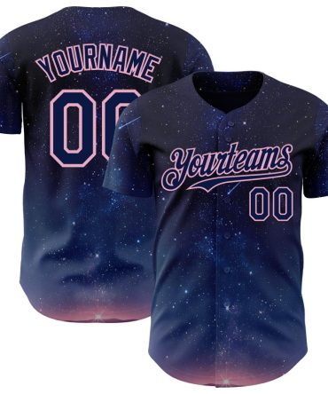 Custom Navy-Light Pink Galaxy Star Baseball Jersey, Gift For Baseball Fans