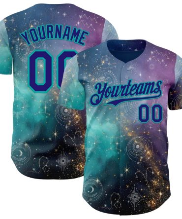 Custom Purple Dark Purple Gray-Aqua Galaxy Star Nebula Baseball Jersey, Gift For Baseball Fans