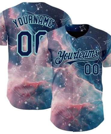 Custom Blue Navy Light Pink-Ice Blue Galaxy Star Nebula Baseball Jersey, Gift For Baseball Fans