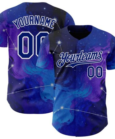 Custom Blue Royal Purple-White Galaxy Star Nebula Baseball Jersey, Gift For Baseball Fans