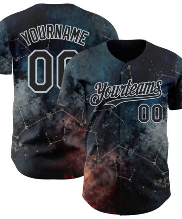 Custom Navy Black-Silver Galaxy Star Nebula Baseball Jersey, Gift For Baseball Fans