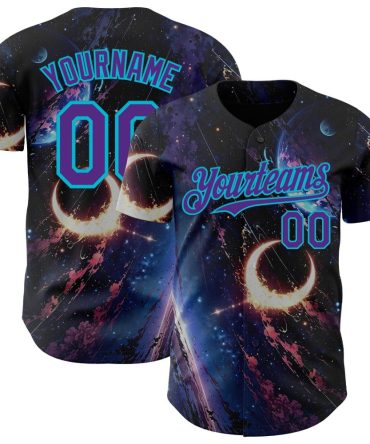 Custom Black Purple-Lakes Blue Galaxy Star Moon Nebula Baseball Jersey, Gift For Baseball Fans