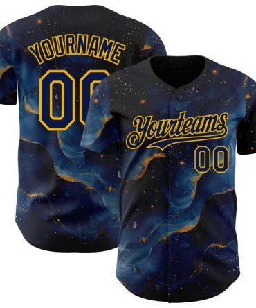 Custom Black Navy-Gold Galaxy Star Nebula Baseball Jersey, Gift For Baseball Fans