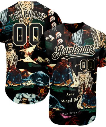 Custom Black Cream 3D Tropical Plant And Skull Fashion Baseball Jersey, Gift For Baseball Fans