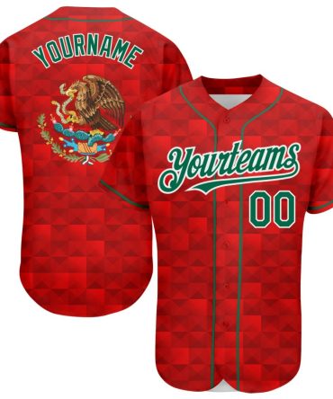 Custom Red Kelly Green-White 3D Mexico Baseball Jersey, Gift For Baseball Fans
