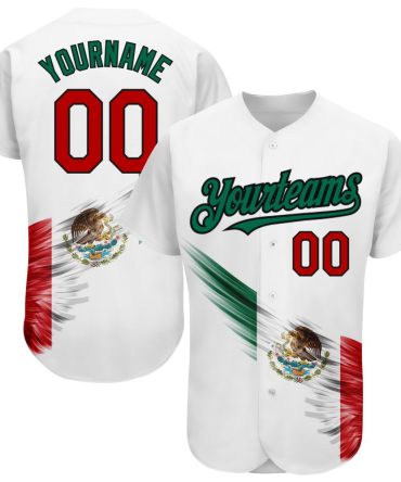 Custom White Red Kelly Green-Black 3D The Abstract Wing With Mexican Flag Baseball Jersey, Gift For Baseball Fans