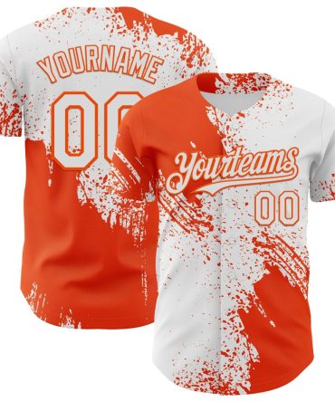 Custom White-Orange Abstract Brush Stroke Baseball Jersey, Gift For Baseball Fans