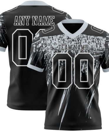 Custom Black Silver-White Authentic Distressed Scratch Brush Stroke Football Jersey, Gift For Football Fans