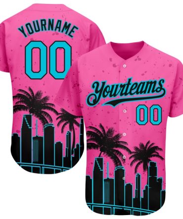 Custom Pink Lakes Blue-Black 3D Miami Palm Trees City Edition Baseball Jersey, Gift For Baseball Fans