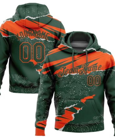 Custom Green Orange 3D Pattern Design Torn Paper Style Sports Pullover Sweatshirt Hoodie, Gift For Football, Baseball, Hockey, Basketball, Softball & Rugby Fans