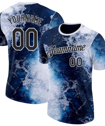 Custom Blue Black-White Bowling Wave Performance T-Shirt, For Football, Baseball, Hockey, Basketball, Softball & Rugby Fans