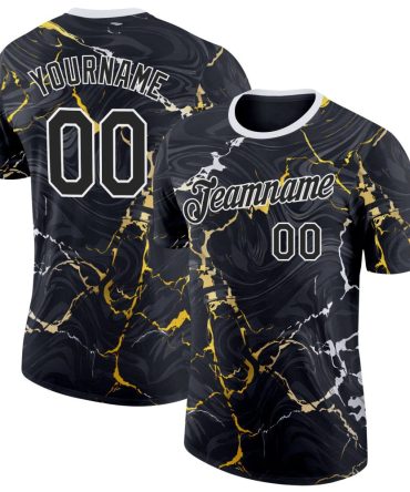 Custom Black Yellow-White Bowling Lightning Performance T-Shirt, For Football, Baseball, Hockey, Basketball, Softball & Rugby Fans