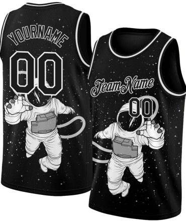 Custom Black White 3D Pattern Design Astronaut Basketball Jersey, Gift For Basketball Fans