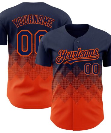 Custom Navy Orange 3D Pattern Design Gradient Square Shapes Baseball Jersey, Gift For Baseball Fans