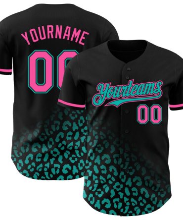 Custom Black Pink-Aqua 3D Pattern Design Leopard Print Fade Fashion Baseball Jersey, Gift For Baseball Fans