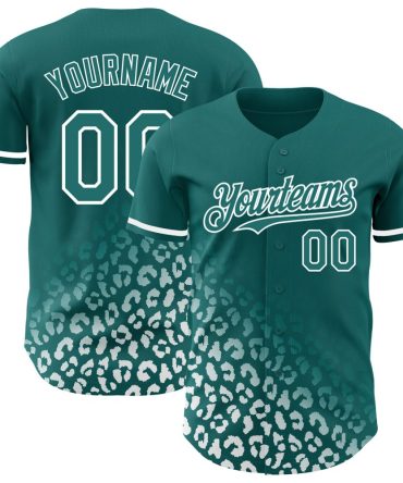 Custom Teal White 3D Pattern Design Leopard Print Fade Fashion Baseball Jersey, Gift For Baseball Fans