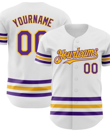 Custom White Purple-Gold Line Baseball Jersey, Gift For Baseball Fans
