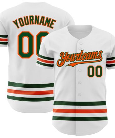 Custom White Green-Orange Line Baseball Jersey, Gift For Baseball Fans