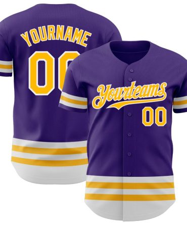 Custom Purple Gold-White Line Baseball Jersey, Gift For Baseball Fans