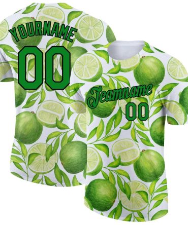Custom White Aurora Green-Black 3D Pattern Design Summer Holiday Fruit Performance T-Shirt, For Football, Baseball, Hockey, Basketball, Softball & Rugby Fans