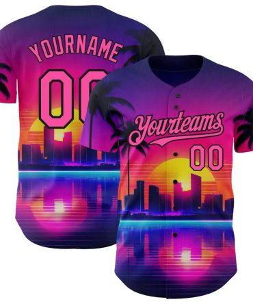 Custom Purple Pink-Black 3D Miami Palm Trees City Edition Baseball Jersey, Gift For Baseball Fans