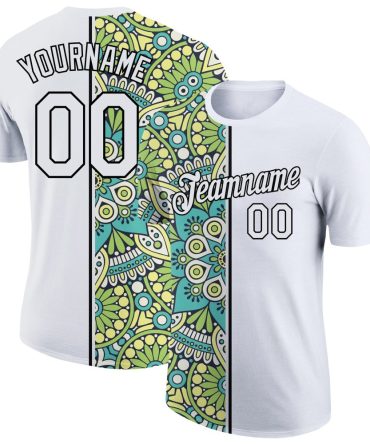 Custom White Black 3D Pattern Floral Design Performance T-Shirt, For Football, Baseball, Hockey, Basketball, Softball & Rugby Fans