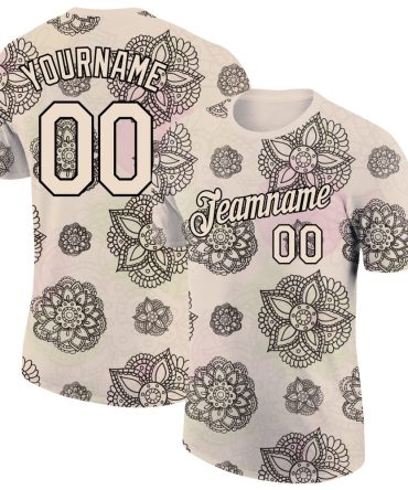 Custom City Cream Black 3D Pattern Floral Design Performance T-Shirt, For Football, Baseball, Hockey, Basketball, Softball & Rugby Fans