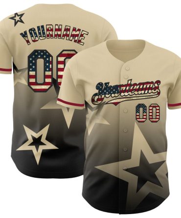 Custom Cream Vintage Usa Flag-Black 3D Pattern Design Gradient Style Twinkle Star Baseball Jersey, Gift For Baseball Fans