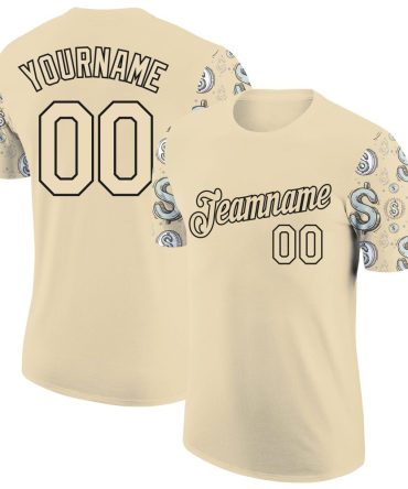 Custom Cream Black 3D Pattern Design Dollar Sign Money Theme Performance T-Shirt, For Football, Baseball, Hockey, Basketball, Softball & Rugby Fans