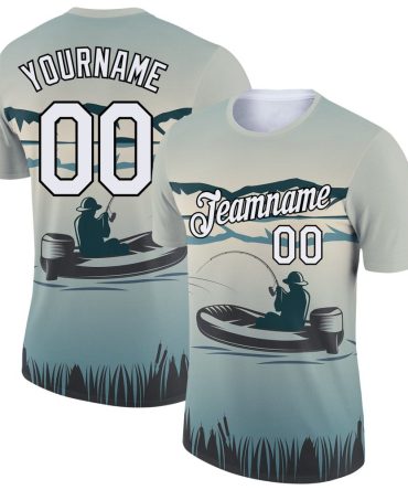 Custom Shadow Blue White-Black 3D Pattern Design Fishing Performance T-Shirt, For Football, Baseball, Hockey, Basketball, Softball & Rugby Fans