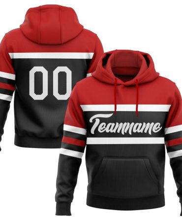 Custom Black White-Red Line Sports Pullover Sweatshirt Hoodie, Gift For Football, Baseball, Hockey, Basketball, Softball & Rugby Fans
