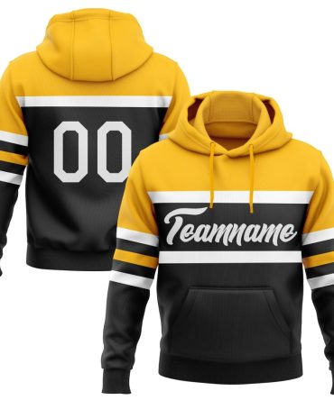 Custom Black White-Gold Line Sports Pullover Sweatshirt Hoodie, Gift For Football, Baseball, Hockey, Basketball, Softball & Rugby Fans