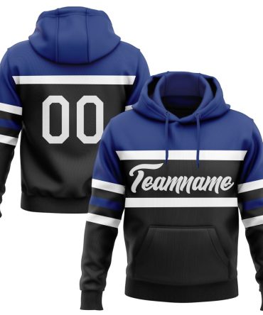 Custom Black White-Royal Line Sports Pullover Sweatshirt Hoodie, Gift For Football, Baseball, Hockey, Basketball, Softball & Rugby Fans